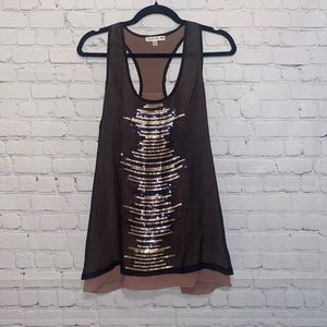 Double Zero black and tan sequin top